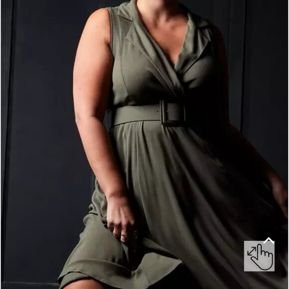 Torrid Size 3 (22/24W) Olive Green Twill Sleeveless Midi Belted Dress NWT - Picture 4 of 16